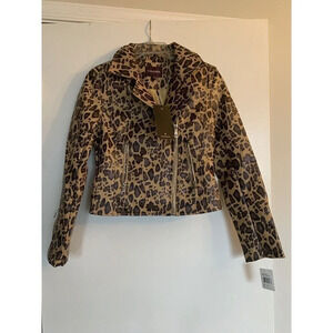 Cheetah Print Faux Leather Moto Jacket Women’s Size X-Small Vigoss Brand